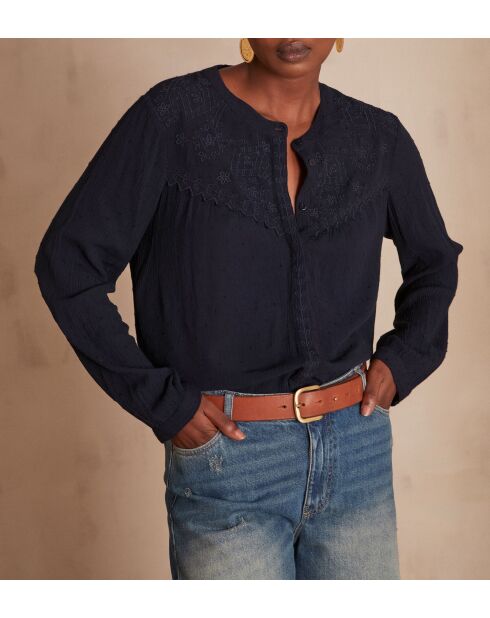 Einfarbige marineblaue Bluse Bertille