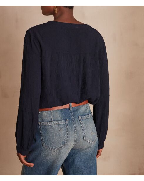 Einfarbige marineblaue Bluse Bertille
