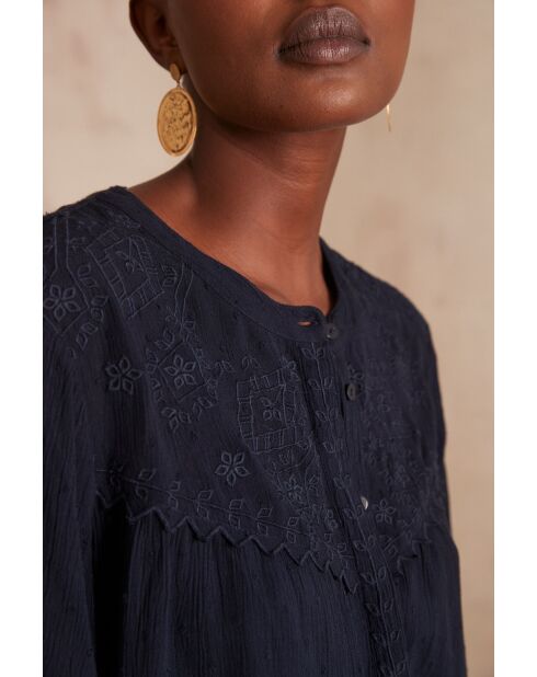 Einfarbige marineblaue Bluse Bertille