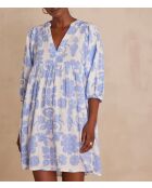 Rachel himmelblaues bedrucktes Kleid