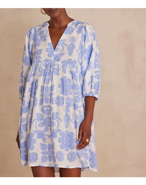 Rachel himmelblaues bedrucktes Kleid