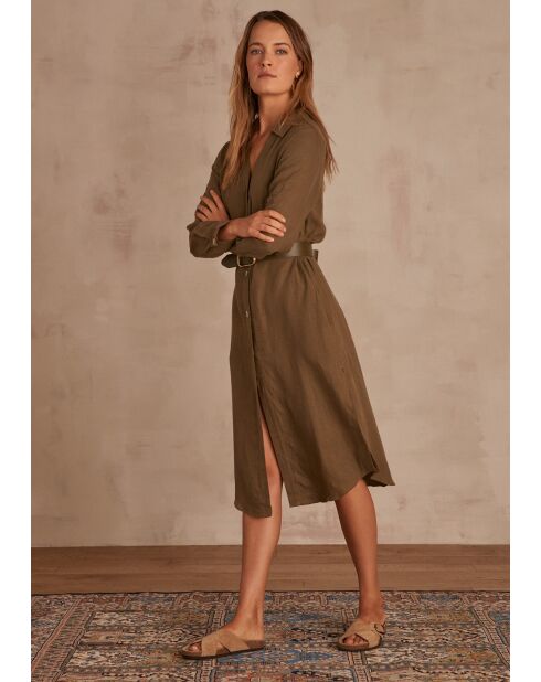 Khakifarbenes Leinenkleid Aicha