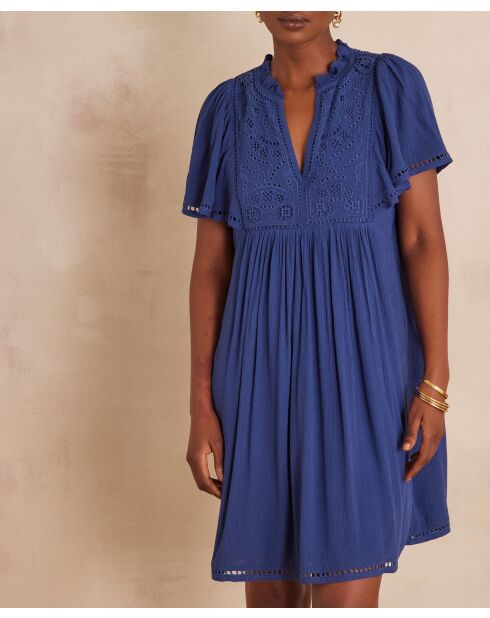 Vestido Romane azul bordado