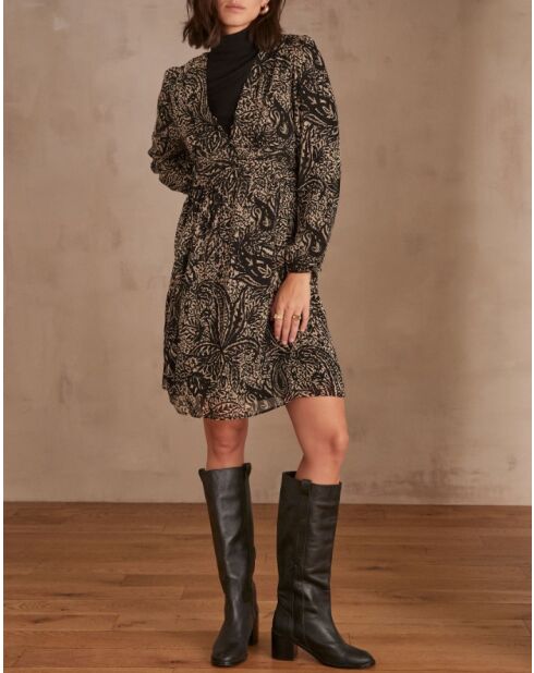 Marty schwarzes bedrucktes Kleid