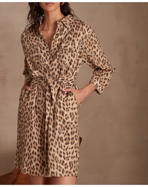 Marly Camelkleurige jurk met luipaardprint