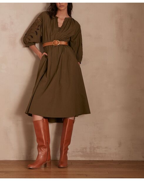 Besticktes Khaki-Kleid Micha