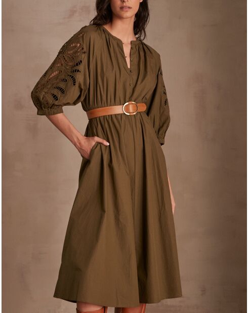 Besticktes Khaki-Kleid Micha