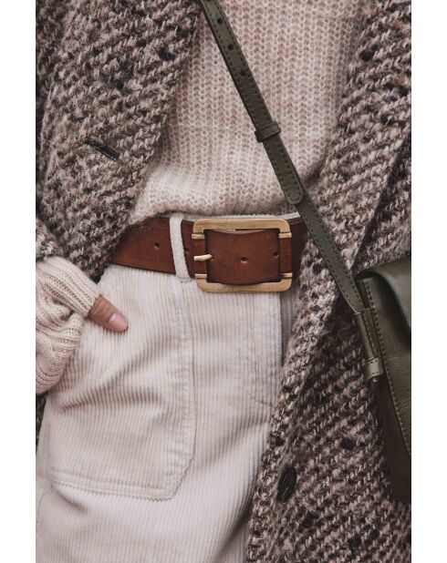 Ceinture large Juan en cuir marron foncé
