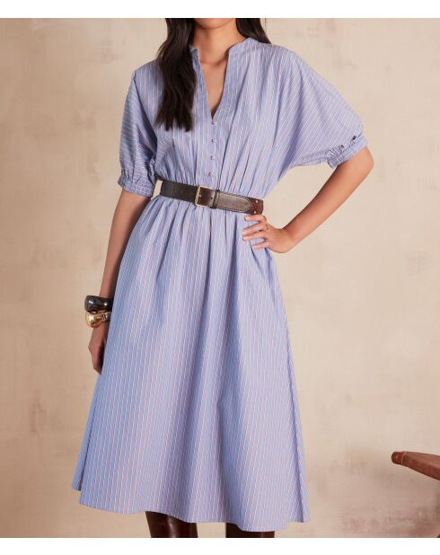 Mittelblaues gestreiftes Kleid Cordelia