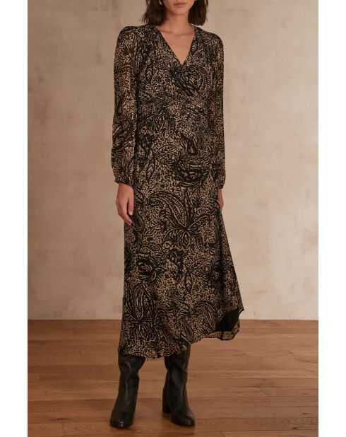 Martina zwarte jurk met print