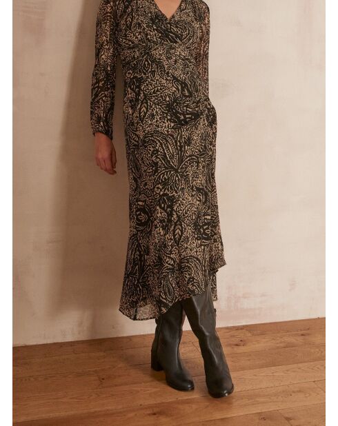 Martina zwarte jurk met print