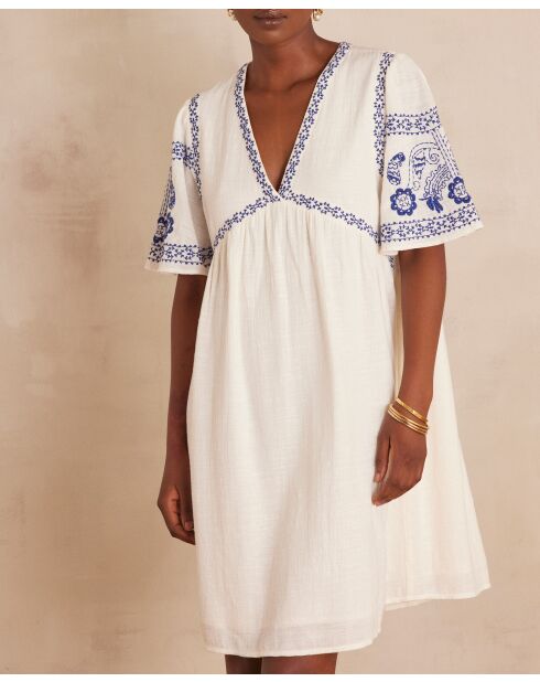 Blaues Kleid Rime mit Stickerei