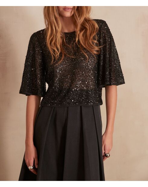 Bling schwarze Paillettenbluse