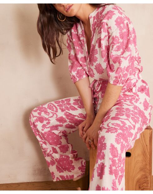 Blouse Sun imprimée fleur rose pâle