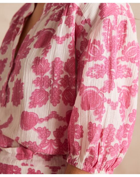 Blouse Sun imprimée fleur rose pâle