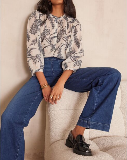 Blusa blu Saphir in cotone stampato