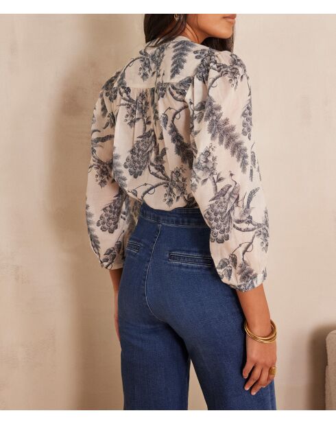Blusa blu Saphir in cotone stampato