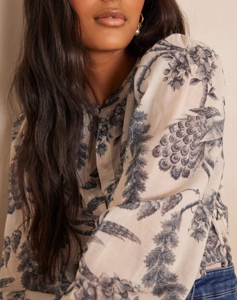 Blusa blu Saphir in cotone stampato