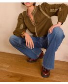 Khakifarbene Bluse Sixtinische Stickerei
