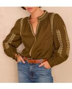 Khakifarbene Bluse Sixtinische Stickerei