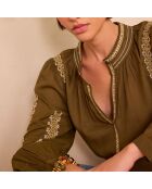 Khakifarbene Bluse Sixtinische Stickerei