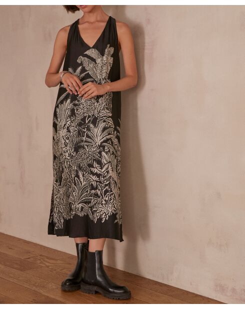 Schwarzes bedrucktes Maiglöckchenkleid