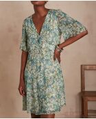 Melba petrolfarbenes Lurex-Kleid mit Aufdruck