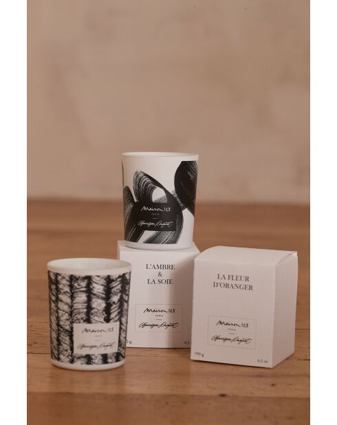 Candela in ambra bianca e seta