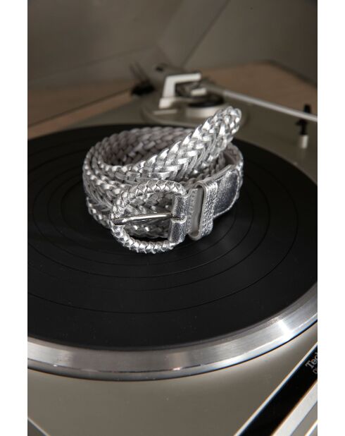 Ceinture moyenne Enzo en cuir argentée