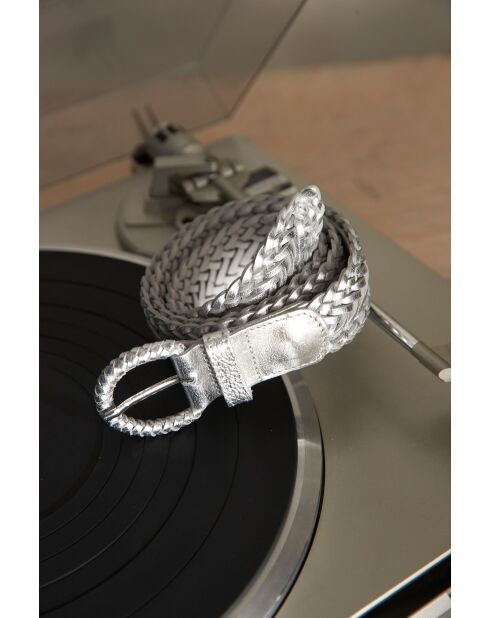 Ceinture moyenne Enzo en cuir argentée