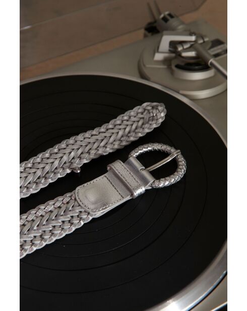 Ceinture moyenne Enzo en cuir argentée