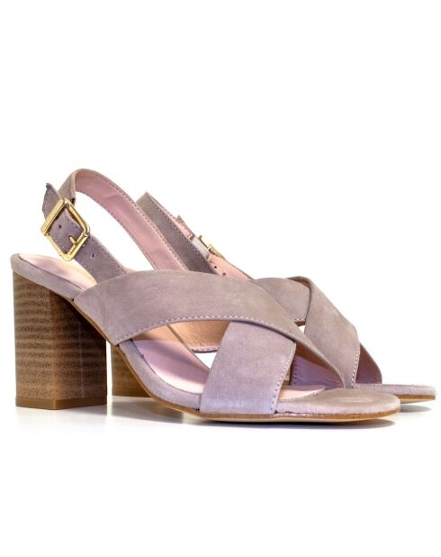 Sandales à talon en daim Goldie taupes - Talon 7,5 cm