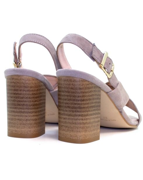 Sandales à talon en daim Goldie taupes - Talon 7,5 cm