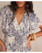 Blauwe jurk met print Camille
