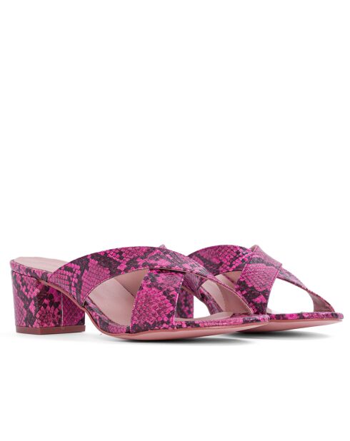 Sandales à talon en cuir de sérpent Nizza fuchsia