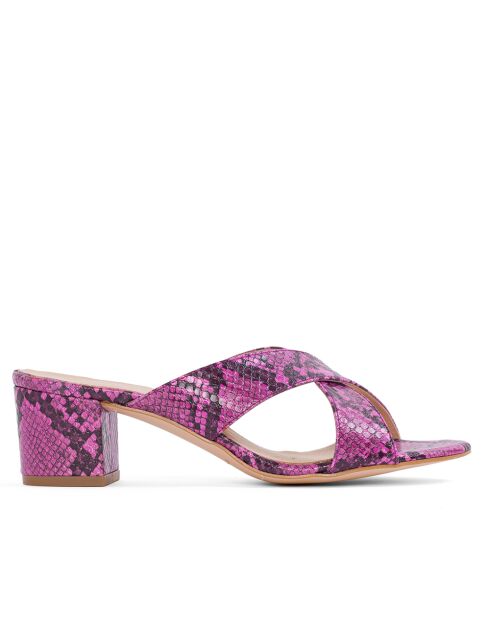 Sandales à talon en cuir de sérpent Nizza fuchsia