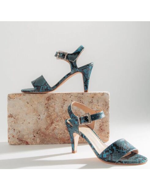 Blaue Sandalen Gloria aus Schlangenleder - Absatz 6 cm