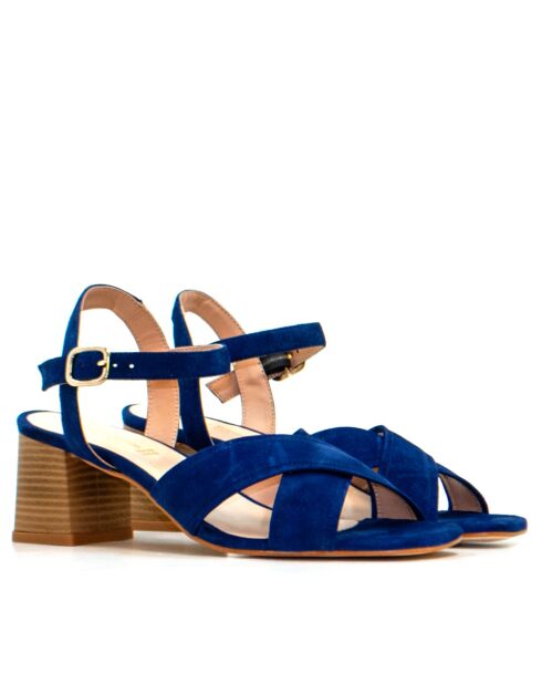 Marineblauwe sandalen met hak van suède in Azië - hak van 8 cm