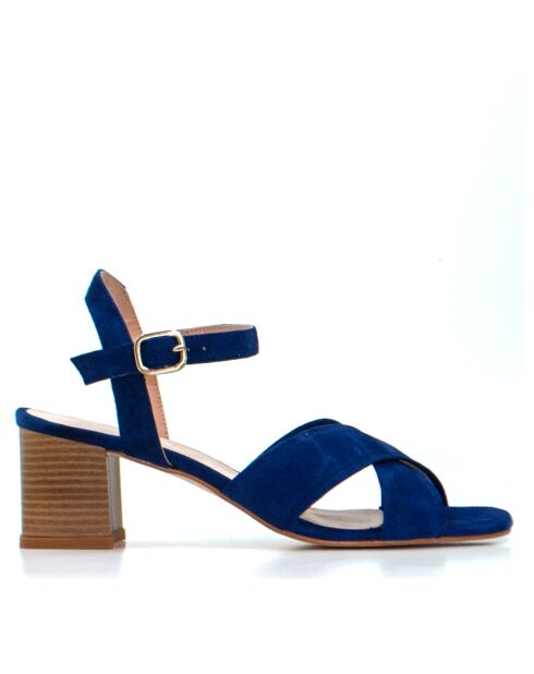 Marineblauwe sandalen met hak van suède in Azië - hak van 8 cm