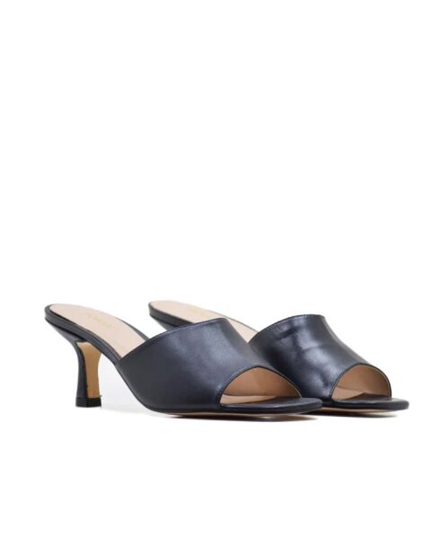 Dolly marineblaue Ledersandalen mit Absatz - 6 cm Absatz