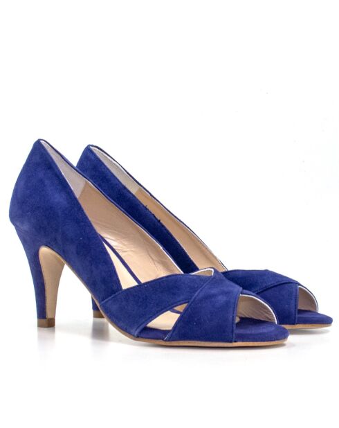 Marineblauwe leren pumps van Zora - hak van 7,5 cm