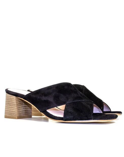 Zoe schwarze Sandalen aus Veloursleder mit Absatz 5 cm