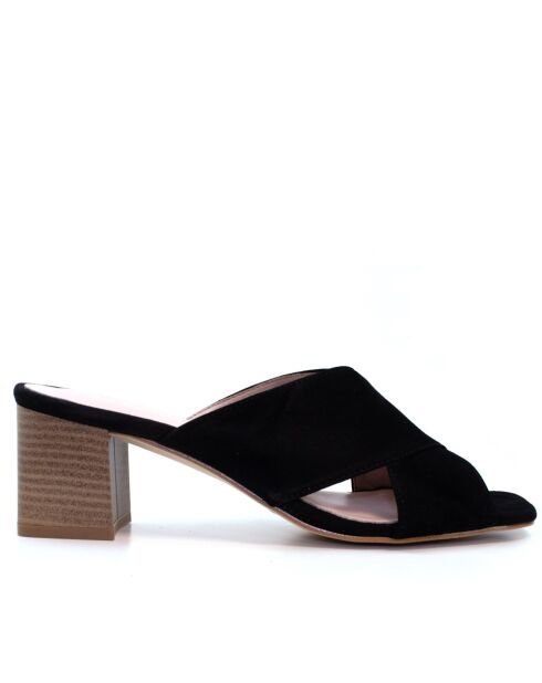 Zoe schwarze Sandalen aus Veloursleder mit Absatz 5 cm
