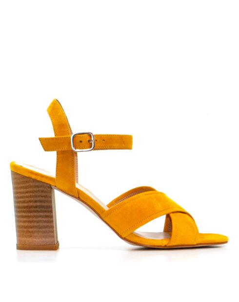 Gelbe Alanis Sandalen aus Veloursleder - 8 cm Absatz