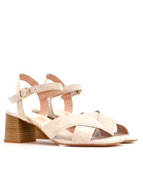 Asiatische Beige-Sandalen aus Veloursleder mit Absatz 8 cm