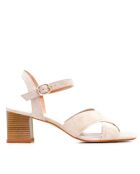 Asiatische Beige-Sandalen aus Veloursleder mit Absatz 8 cm