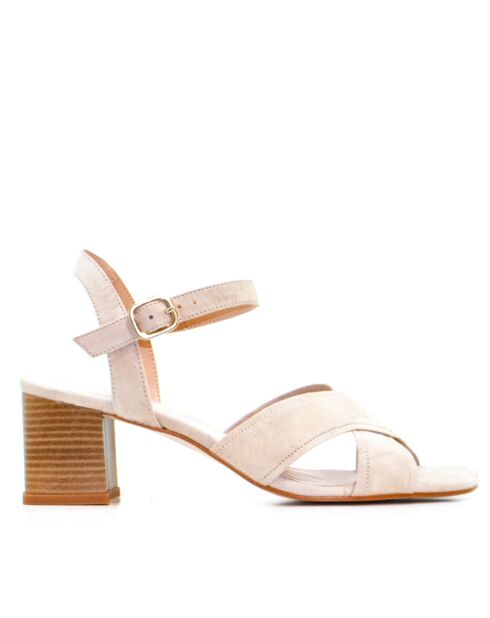 Asiatische Beige-Sandalen aus Veloursleder mit Absatz 8 cm