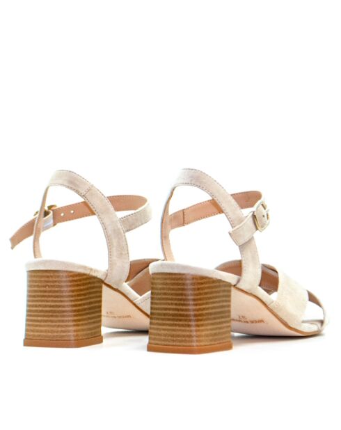 Asiatische Beige-Sandalen aus Veloursleder mit Absatz 8 cm