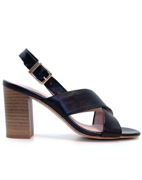 Goldie schwarze Ledersandale - 7,5 cm Absatz