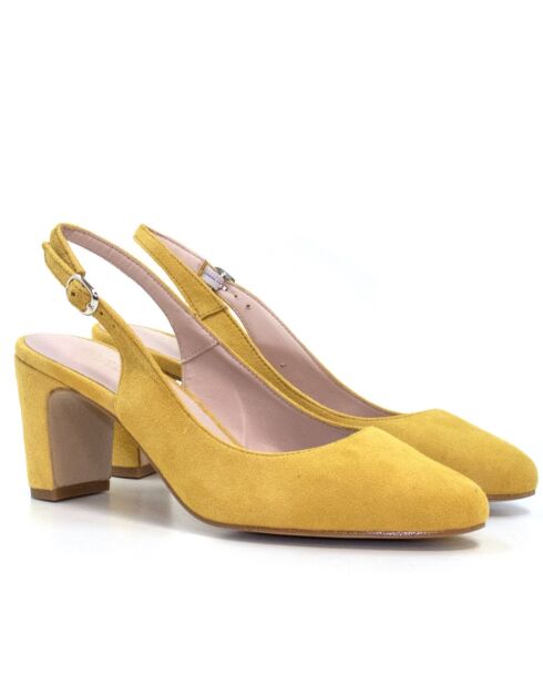 Selma gelbe Veloursleder-Sandalen mit Absatz - Absatz 7 cm